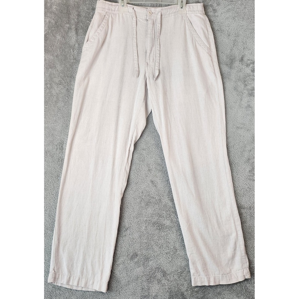 Cubavera Pants Mens 31 Beige Linen Blend Drawstring Elastic Waist Relaxed Trim